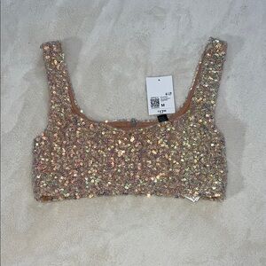 Forever 21 Glittering Tan Sequin Crop Top